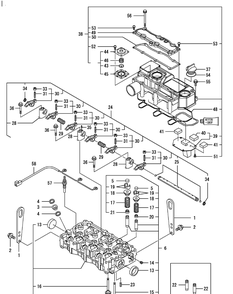 Yanmar Engine Cylinder Head And Bonnet Diagram and Parts List for 46G 4X4-1I029Z-1H020Z-37BKD710 Cub Cadet Lawn Tractor Accessories